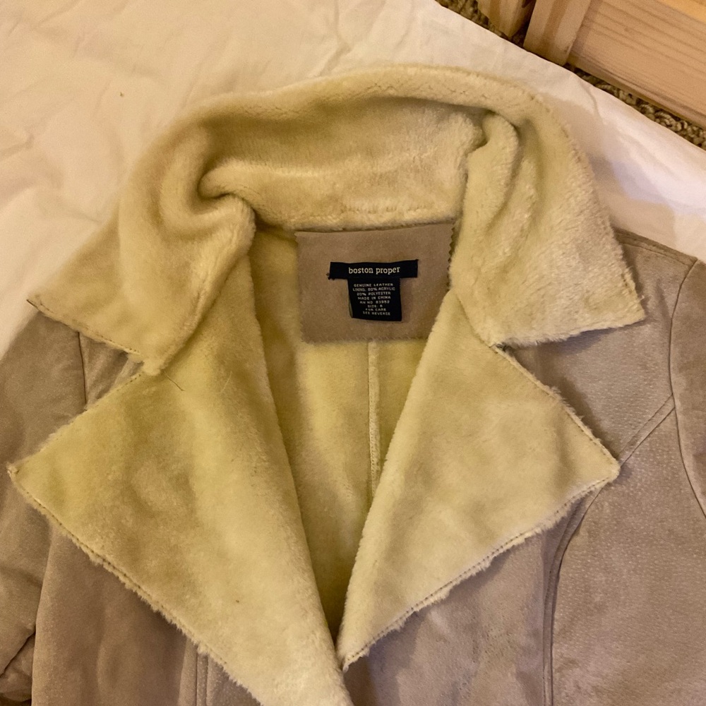 Boston Proper Full Length Suede Coat with Faux Fur Lining - Picture 6 of 8